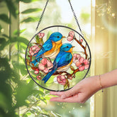 Bluebird Suncatcher: Cherry Blossom Stained Glass Window Hanging